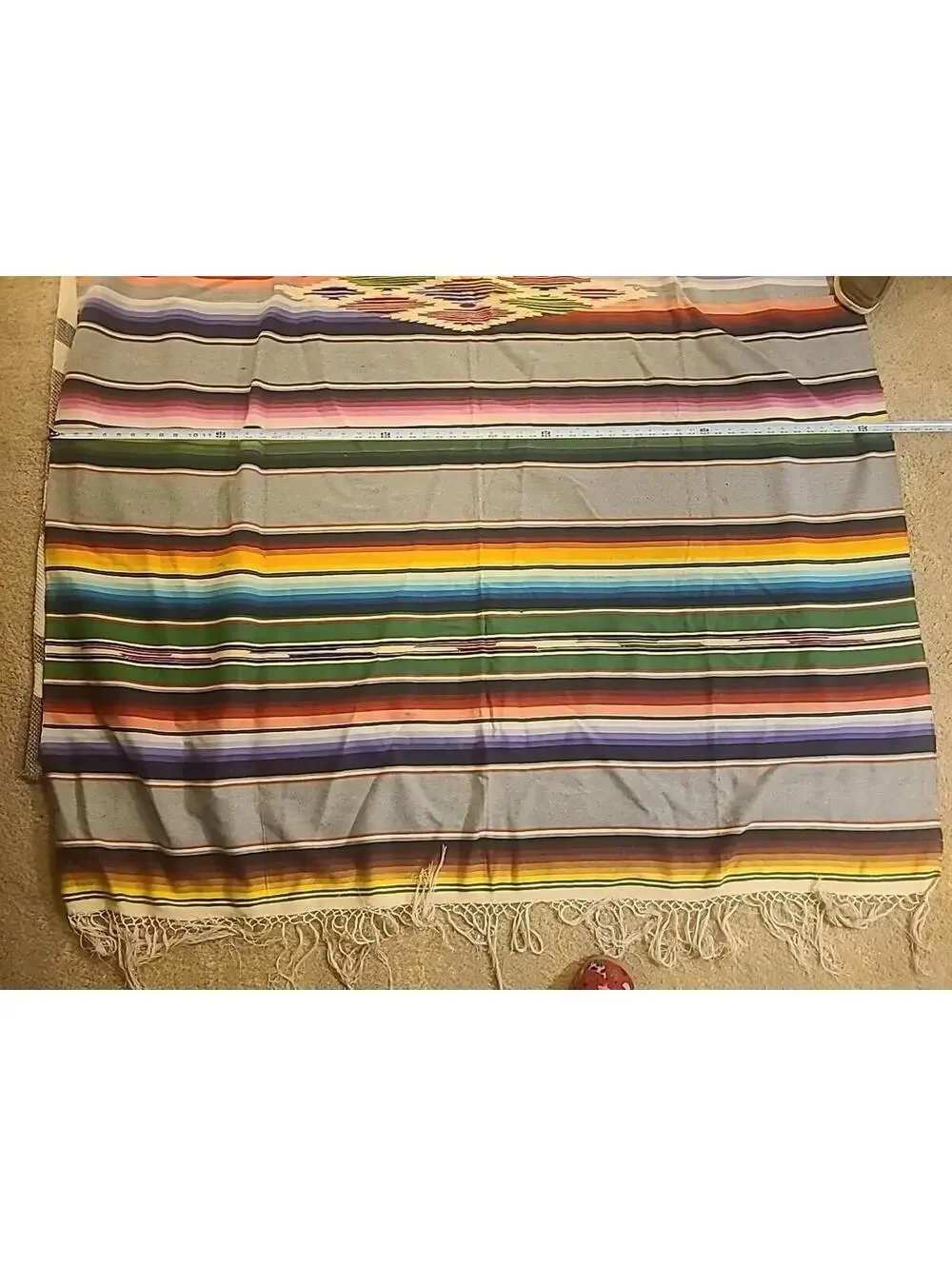 Vintage Cotton Loom Woven Blanket Throw Saltillo Serape Mexico 89